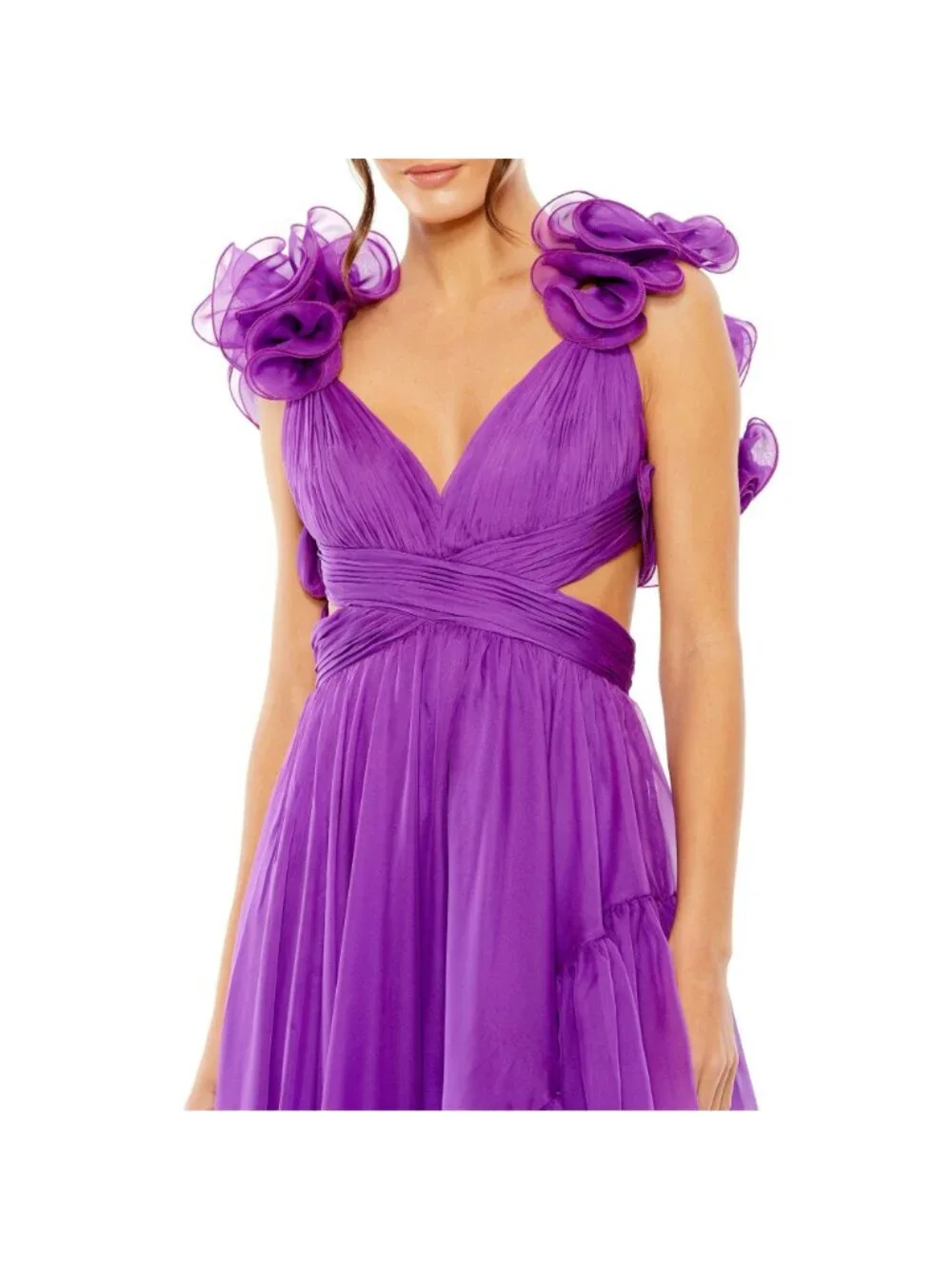 Mac Duggal 68641 Ruffle Tiered Cut‎ Out Chiffon High Low Formal Pageant Gown 2